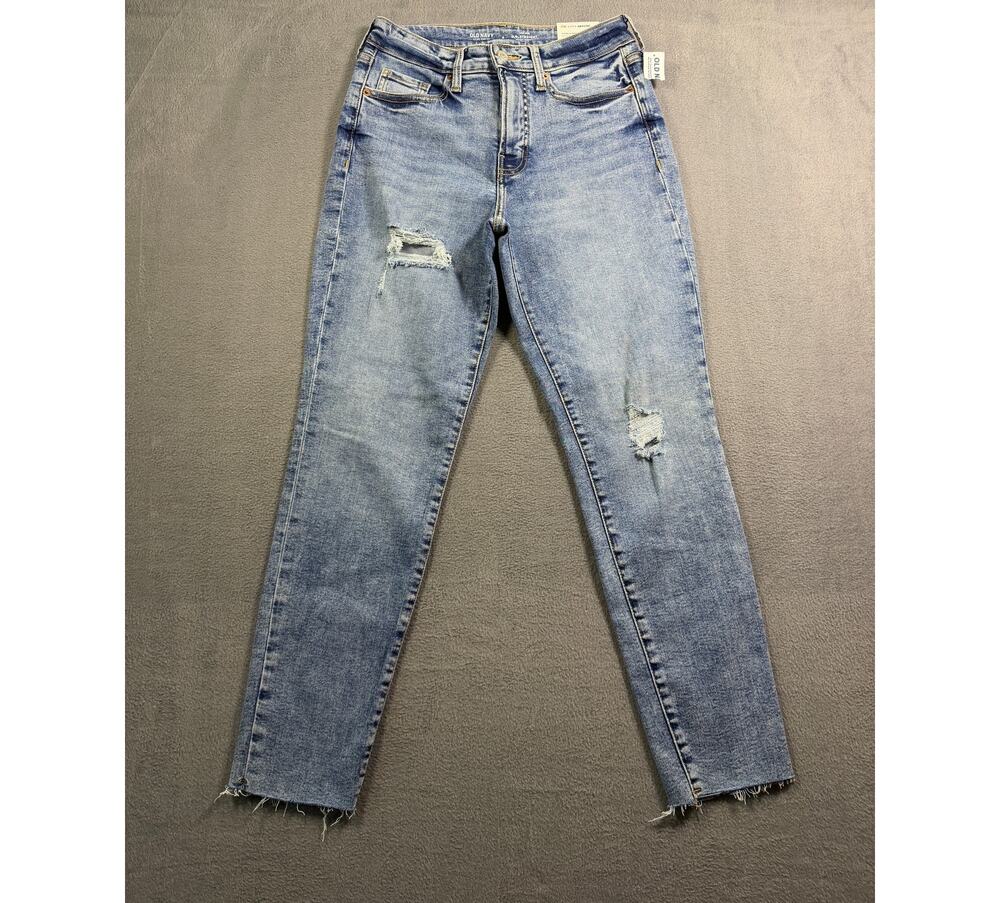 NWT Old Navy OG Straight Ankle Jeans 4 Womens Distressed High Rise Raw Hem Jean